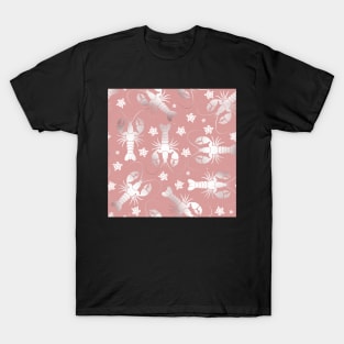 lobster love silver on pink T-Shirt